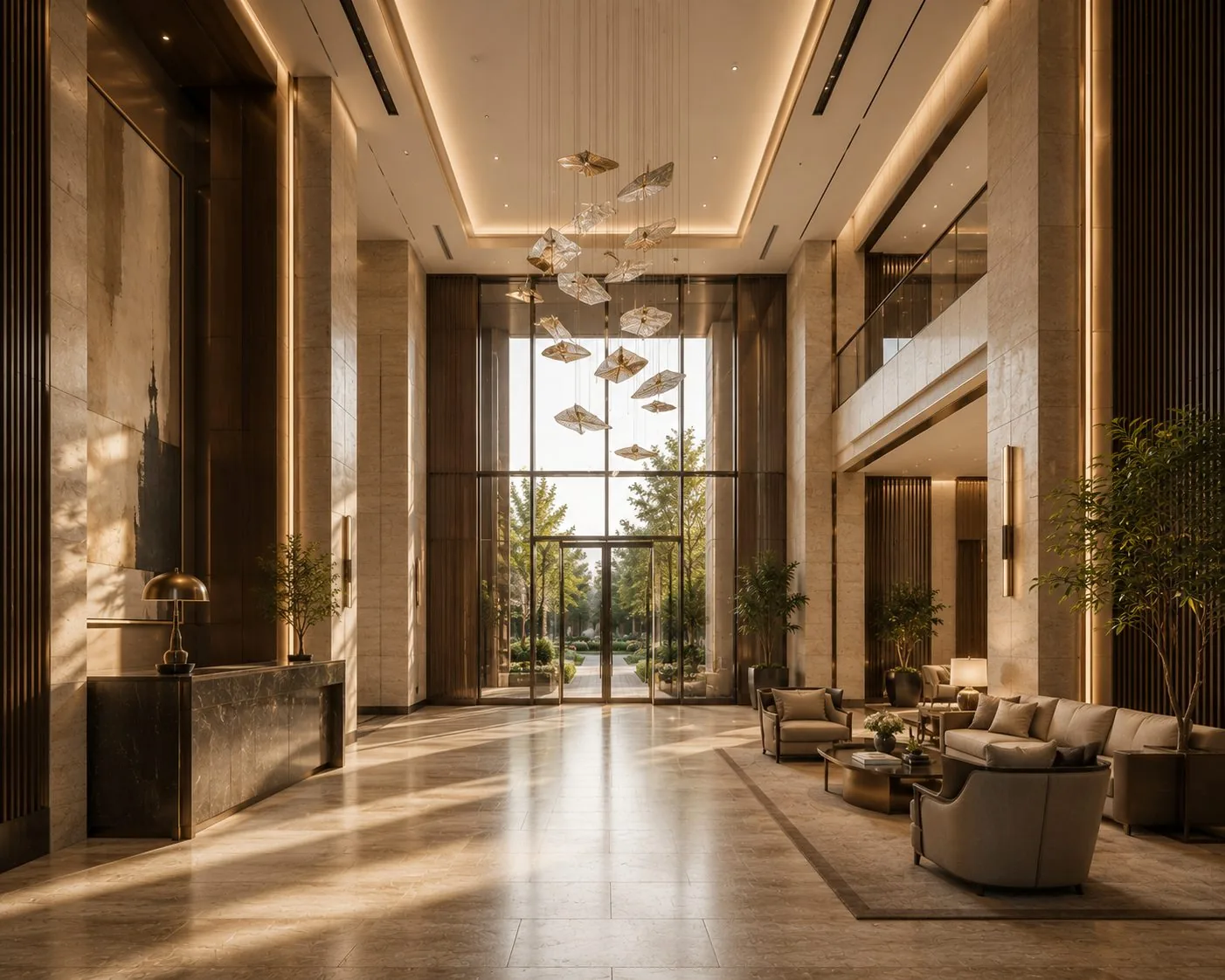 Grand double-height residential lobby